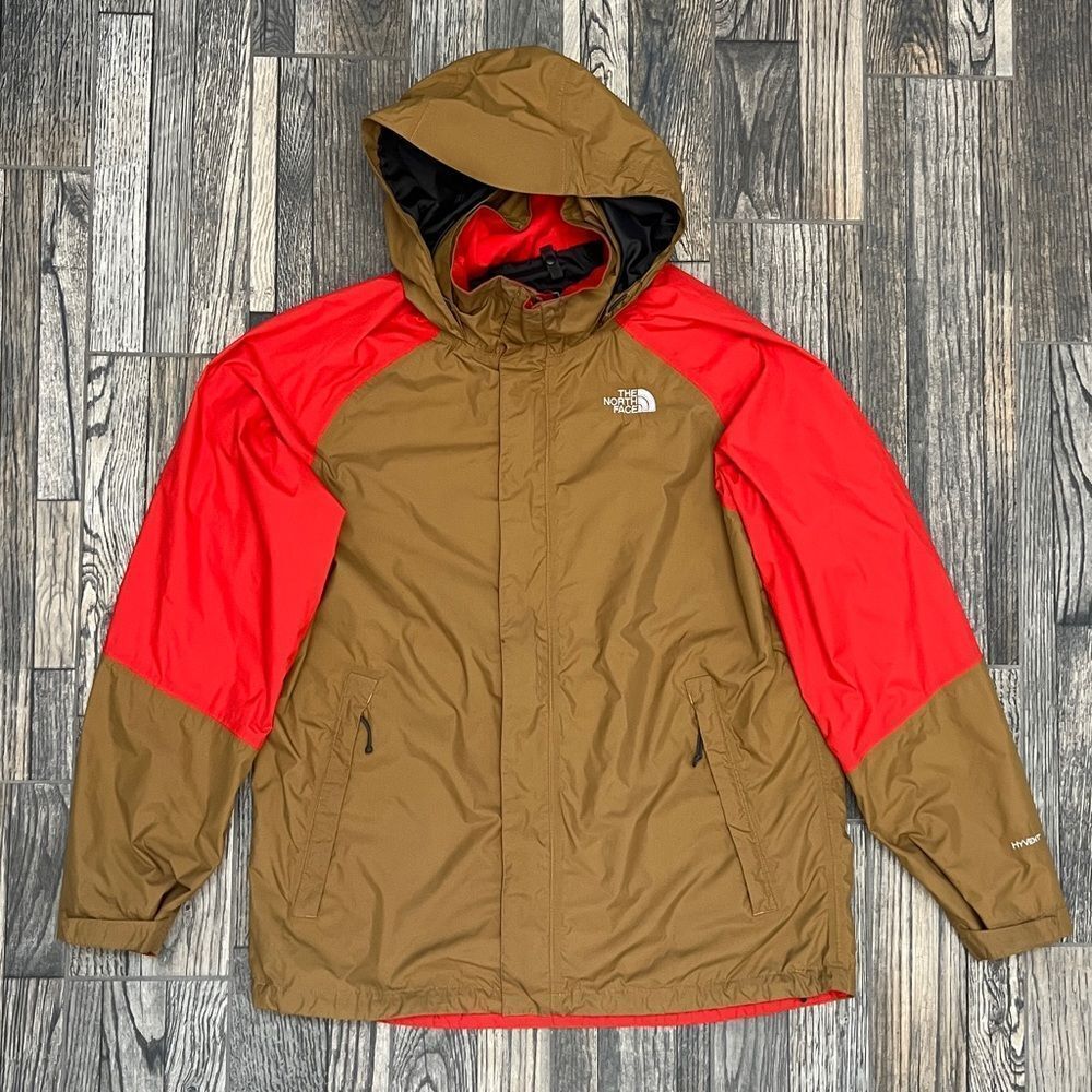 🔥🔥 THE NORTH FACE HyVENT Jacket Hooded Men’s Sz Large - Tan & Reddish‎ Orange
